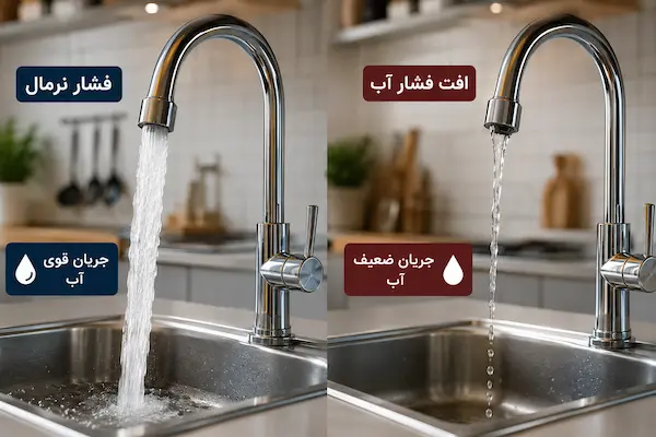 افت فشار آب در شیر آشپزخانه