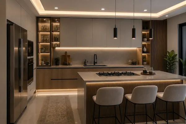 کابینت و نورپردازی آشپزخانه